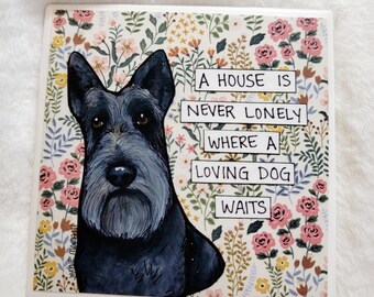 Loving Dog Waits, Black Scottish Terrier dog decorative coaster tile