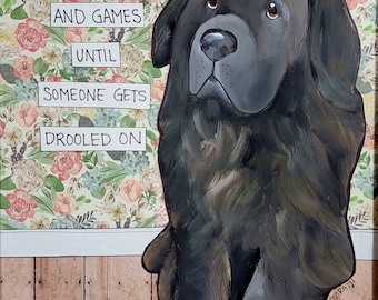 Drooled On, Newfoundland dog wall art print gifts