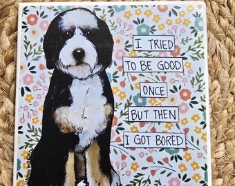 Tried To Be Good, Bernadoodle dog decorative coaster tile