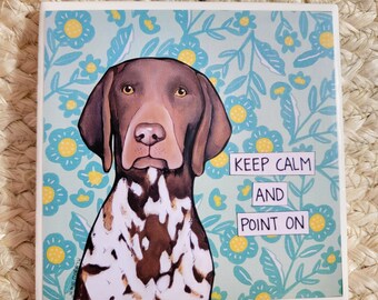 Point On, German Pointer dog decorative coaster tile
