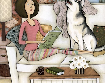 ORIGINAL PAINTING, Bowling Huskies, Husky wall art