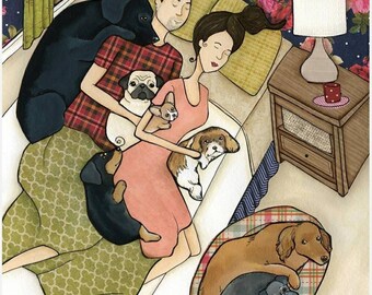 ORIGINAL PAINTING, Spooning, dog wall art