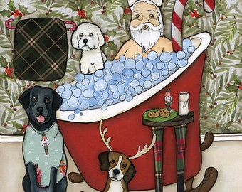 Santa's in the Tub- Original mixed media painting