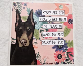 Scoop My Poo, Doberman dog decorative coaster tile