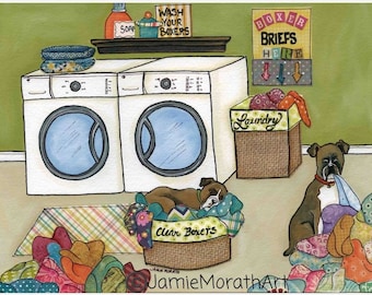 Clean Boxers, dog wall art print gifts