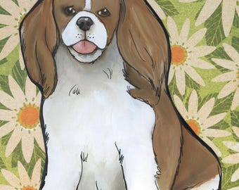 My Happy Place, Cavalier King Charles Spaniel dog wall art print. Great gift ideas for dog lovers.