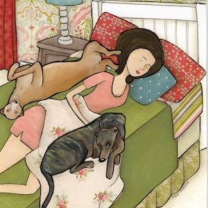 Greyhound Cuddles, art print