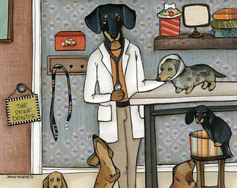 The Doxie Dogtor, dachshund dog art print