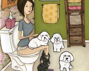 The Bichon Dump, Bichon Fries dog wall art print gift