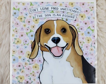 Food Unattended Beagle decorative tiles. Great gift ideas for beagle dog lovers.