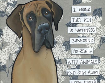 Key to Happiness, Great Dane dog wall art print. Great gift ideas for dog lovers.