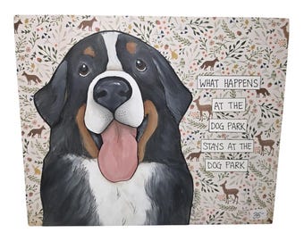 DOG PARK, Bernese Mountain dog handmade wall art sign
