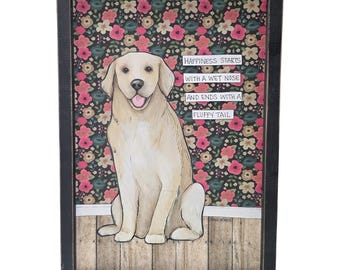 HAPPINESS, Golden Retriever dog handmade wall art sign