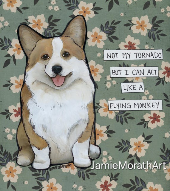 空飛ぶコーギー犬のアートプリント：風変わりな壁飾り - Etsy 日本
