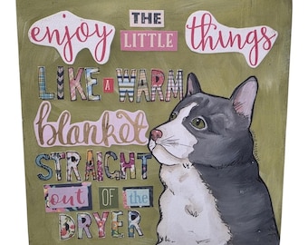 WARM BLANKET, cat handmade wall art sign