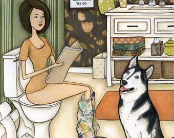 ORIGINAL PAINTING, Personal Stalker, Husky dog art