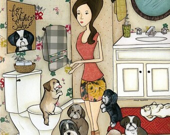 ORIGINAL PAINTING,  For Shih Tzu Sake, Shih Tzu art