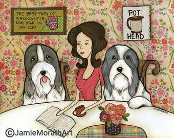 Pot Head, Bearded Collie dog wall art print gifts