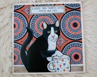 Coffee and Cat decorative tile