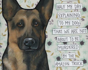 Amazon Truck, German Shepherd dog wall art print. Great gift ideas for dog lovers.
