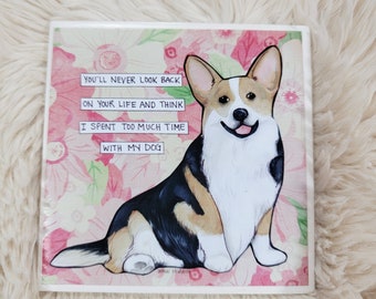 Never Look Back Corgi dog tile