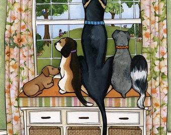 Doggie Watch, dog wall art print