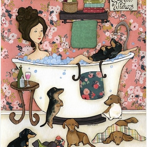 Wiener Wash, dachshund dog art print