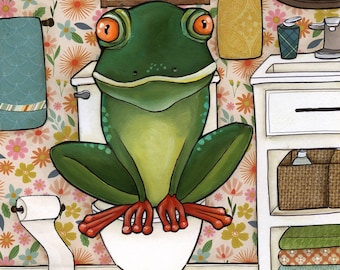 Froget To Flush, frog wall art print