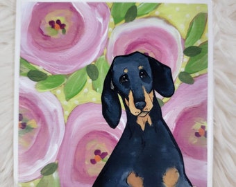 Pink Doxie, dachshund tile