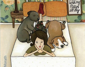ORIGINAL PAINTING, Kitties All Day, pitbull dog wall art