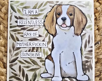 Ray of Sunshine, Cavalier King Charles Spaniel dog decorative coaster tile