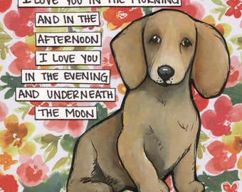Love You, dachshund dog wall art print gifts
