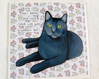 Bad Luck cat decorative coaster tile gift