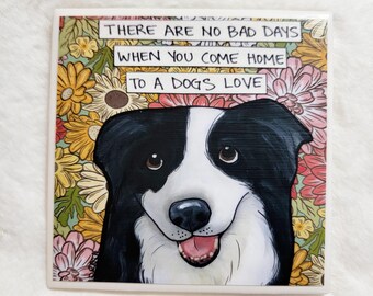 A Dogs Love, Border Collie dog decorative coaster tile