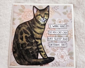 Destroy Shit, cat decorative coaster tile