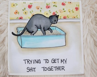 Shit Together cat tile