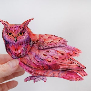 Cranberry Owl bird sticker 100% waterproof vinyl label.
