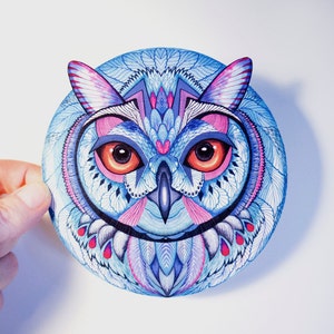 Owl, blue owl car sticker, owl gifts 100% waterproof vinyl label, bird decor.