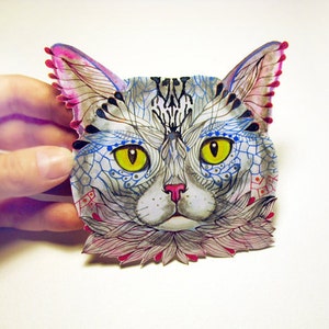 Blue Cat Face animal sticker 100% waterproof vinyl label.
