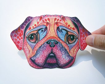 Pug face sticker, pug stickers, dog stickers, macbook decal