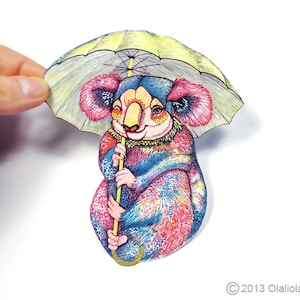 Koala with Umbrella sticker 100% waterproof vinyl label.