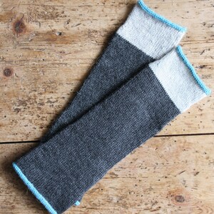 Fingerless mittens, arm warmers, wrist warmers, wristies grey, gray and blue, turquoise wool and alpaca image 3