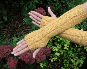 Knitting pattern for quick and easy arm warmers, fingerless gloves, wrist warmers, easy cable, double knitting