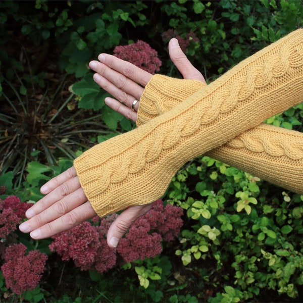 Knitting pattern for quick and easy arm warmers, fingerless gloves, wrist warmers, easy cable, double knitting