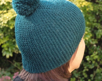 Chunky wool bobble hat, dark teal