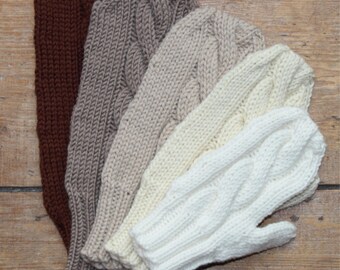 Merino Wool Mittens - Cable Pattern - All sizes - Choice of Colours