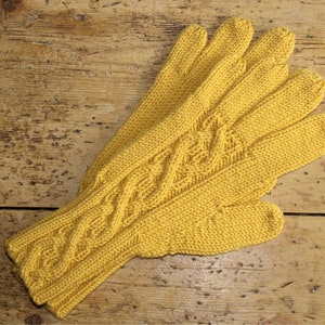 Merino Wool Gloves with cable pattern - mustard yellow- women's winter gloves