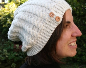 Knitting pattern for cabled slouchy hat - intermediate knitting