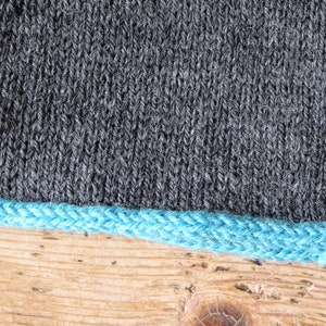 Fingerless mittens, arm warmers, wrist warmers, wristies grey, gray and blue, turquoise wool and alpaca image 5
