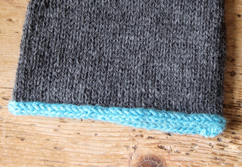 Fingerless mittens, arm warmers, wrist warmers, wristies grey, gray and blue, turquoise wool and alpaca image 5